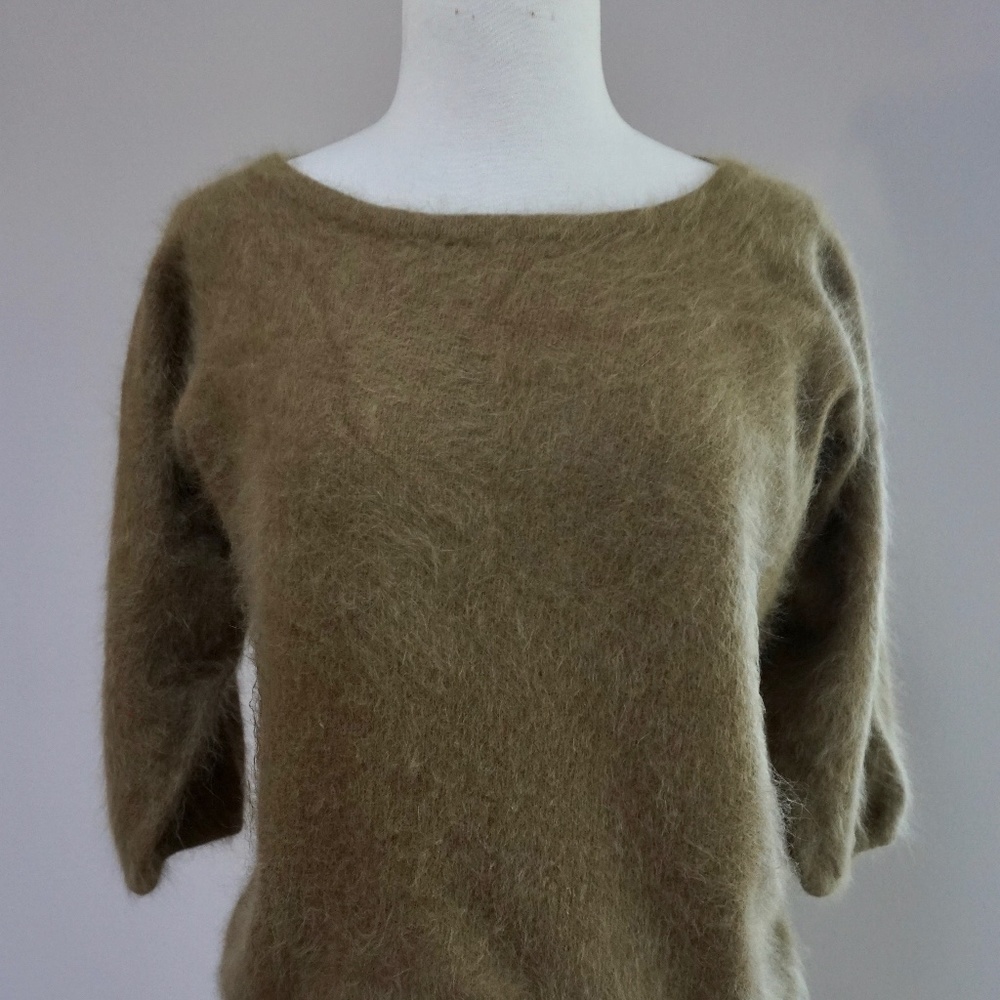 Angora or Mohair Boat Neck Bell Sleeve Sweater - Small